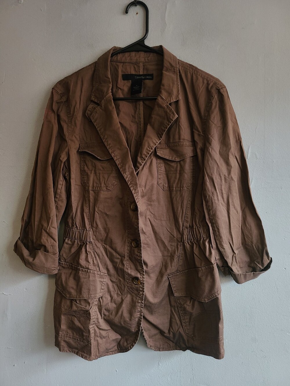 Women's medium Calvin Klein brown lightweight button-up cotton jacket